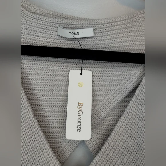 NWT Tome ByGeorge Merino Wool Short Sleeve Wrap Cutout Gray Womens Sweater Sz M